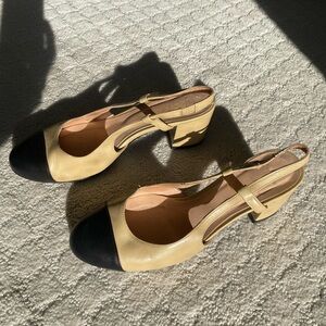 French Sole Cap Toe Slingback Pumps